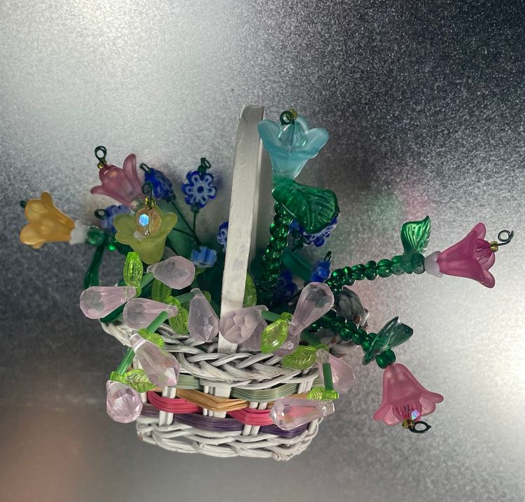 Mini Basket Magnet Beaded Flowers Assembled Made By Me