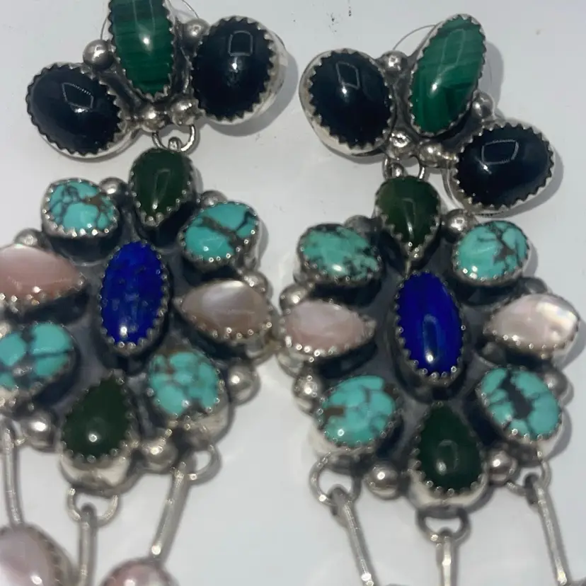 Patricia Platero Navajo Sterling Dangle Earring Multiple Stones Stunning