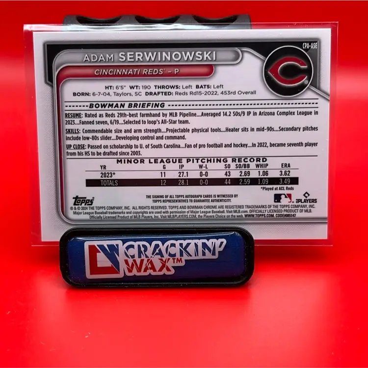 Adam Serwinowski 2024 Bowman Chrome 1st Bowman Prospect Auto Cincinnati Reds