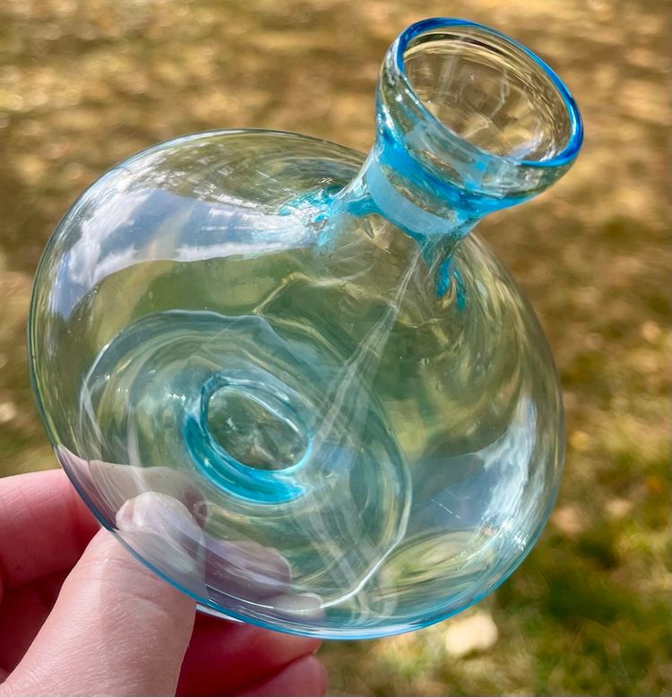 MCM Hand Blown Pale Blue Pedestal Flared Rim Decanter W/O Stopper 4.5” Tall Vtg