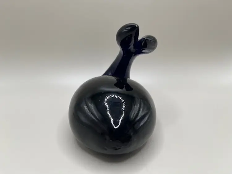 #02 Vintage Signed Cobalt Glass Whale Paperweight