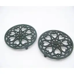 Vintage Pair of  Green Cast Iron Trivets with Peg Legs