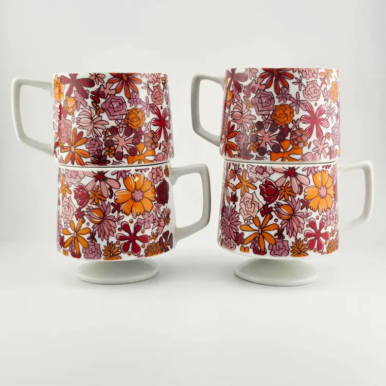 1965 Holt Howard Pink Floral Cup Set