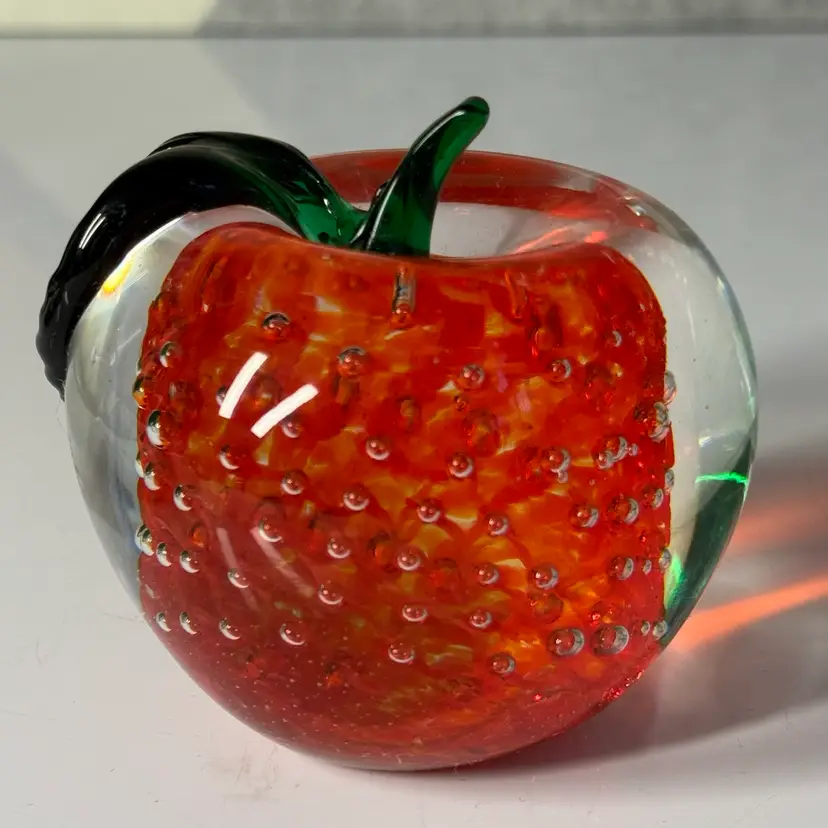 Lenox Controlled Bubble Clear Glass Red Core Green Leaf Apple 🍎 3”