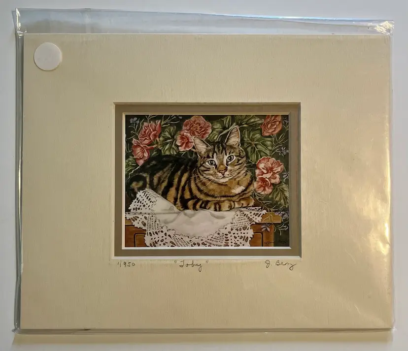 Jan Benz Fine Art Watercolor Print “Toby” Cat Portrait Matted Signed #1/950 10x8