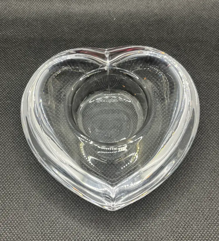 Orrefors clear crystal "Amour" heart shaped votive candle holder paperweight