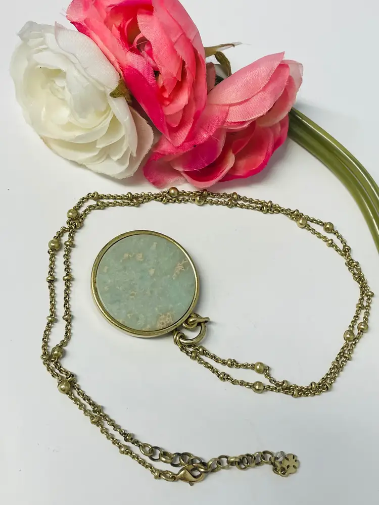 Lucky Brand Gold-Tone Beaded Reversible Stone Pendant Necklace