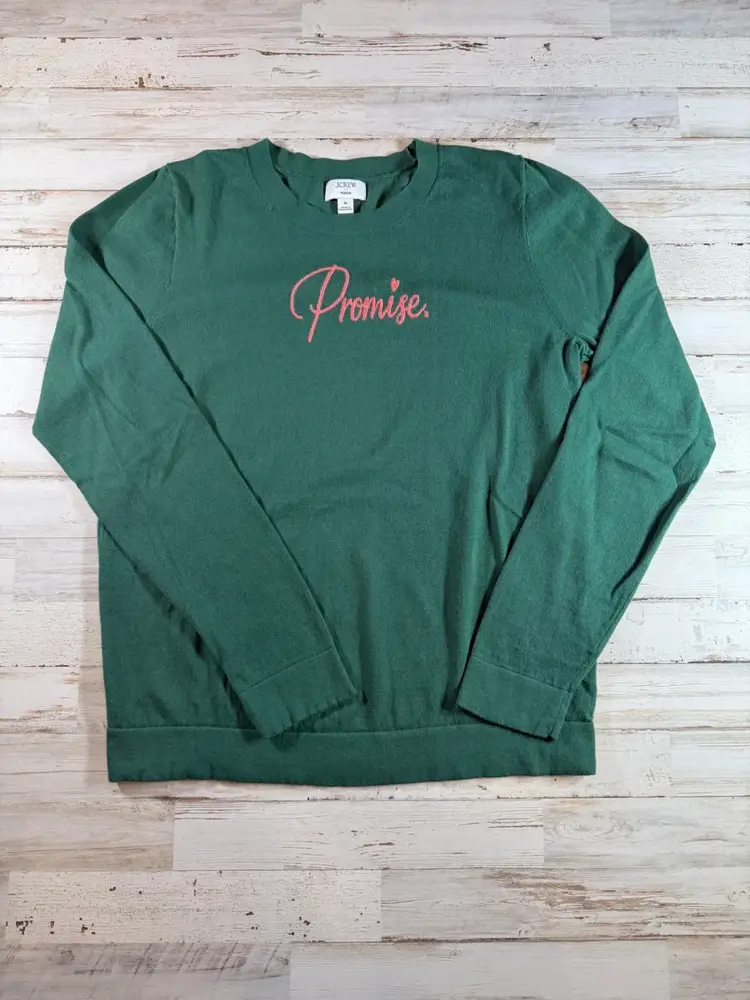 J.Crew Teddie Sweater Medium – “Promise.” Embroidered Cotton Pullover
