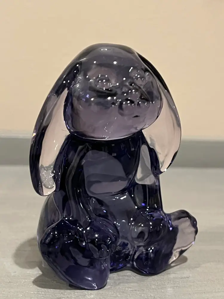 Fenton Purple Amethyst Art Glass Easter Bunny Rabbit With Uv Uranium Glow Paperweight Figurine, Decor