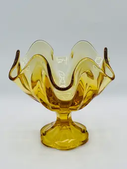 Viking Amber Glass Six Petal Compote Pedestal Bowl Dish Epic 6” Tall Vintage