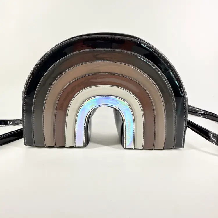 NWOT Killstar We Are The Weirdos Rainbow Backpack Black Patent Leather Silver Bronze