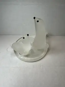 Partylite Seal and Pup Frosted Glass Tealight Holder