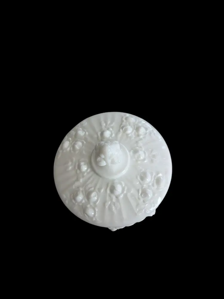 Fenton Milk Glass Cabbage Rose Covered Candy Dish