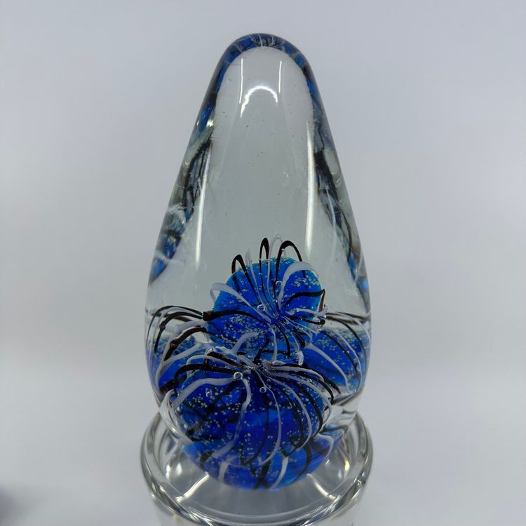 Blue Art Glass Swirly Magnum Paperweight 6”