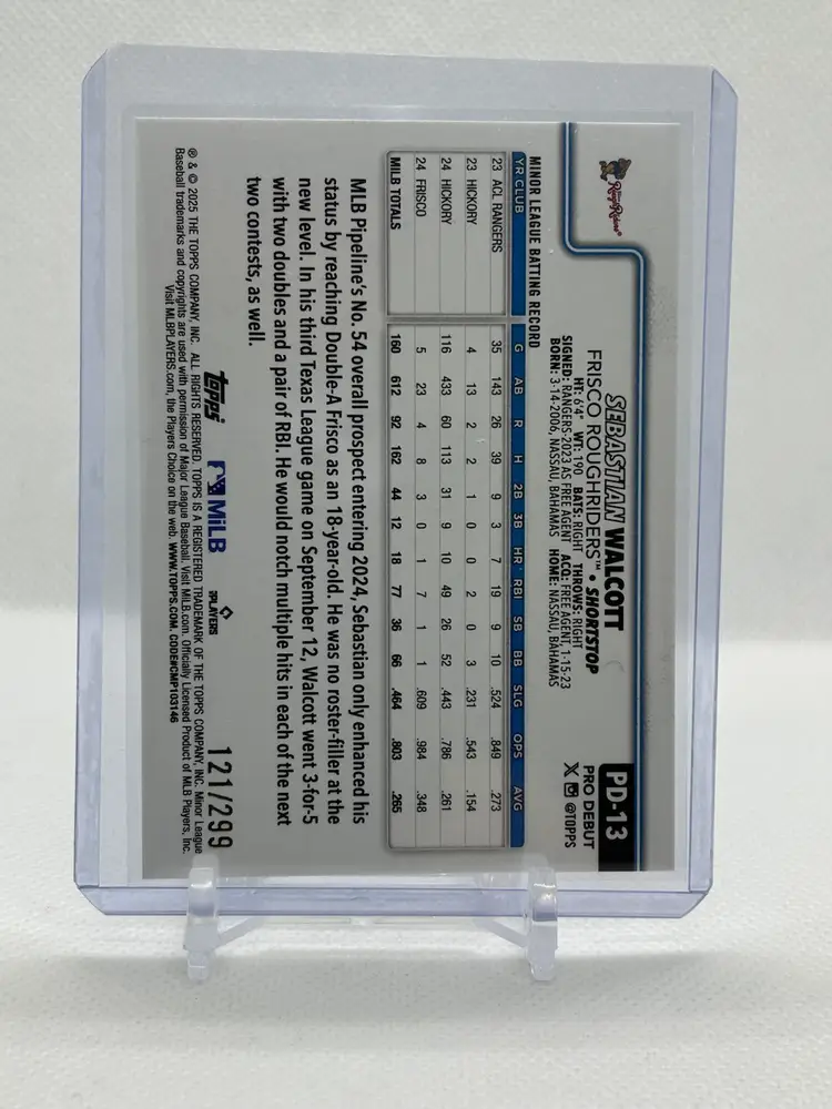 Sebastian Walcott 2025 Pro Debut Purple Refractor /299 Texas Rangers