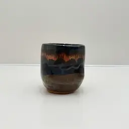 Signed Studio Pottery Blue, Tans And Copper Drip Glaze Small
Planter