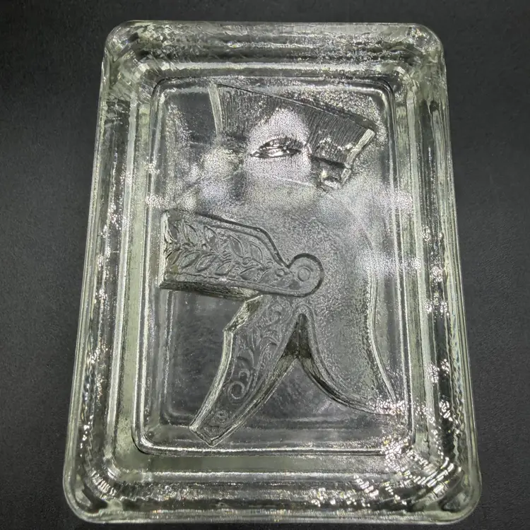 Vintage ITALIAN Cut Glass Cigarette Box With Lid, Warrior Roman Image
