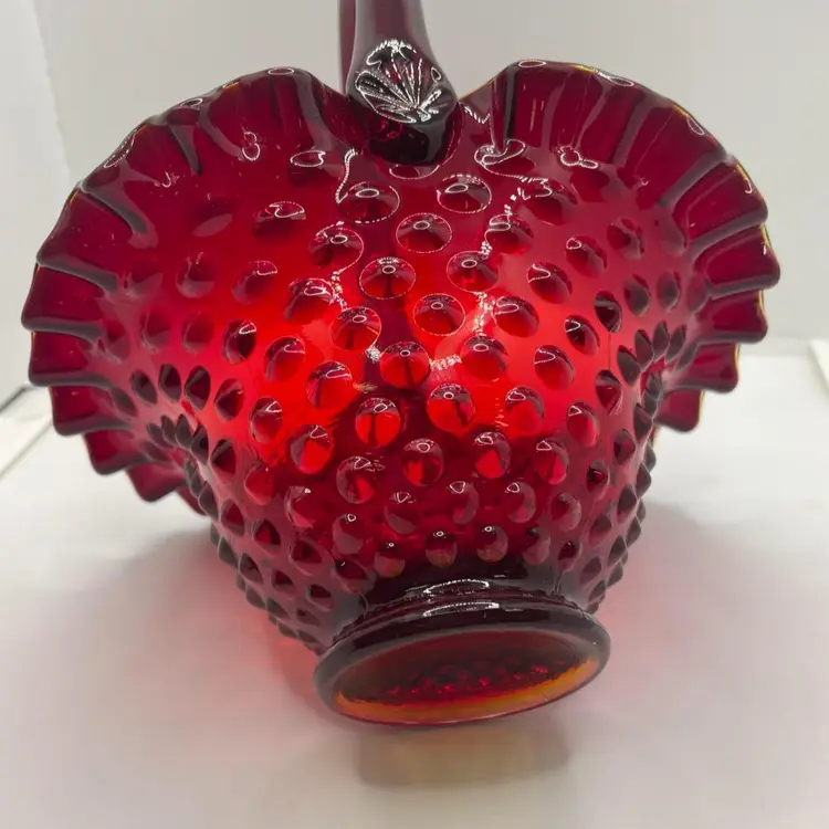Red Fenton Hobnail Basket