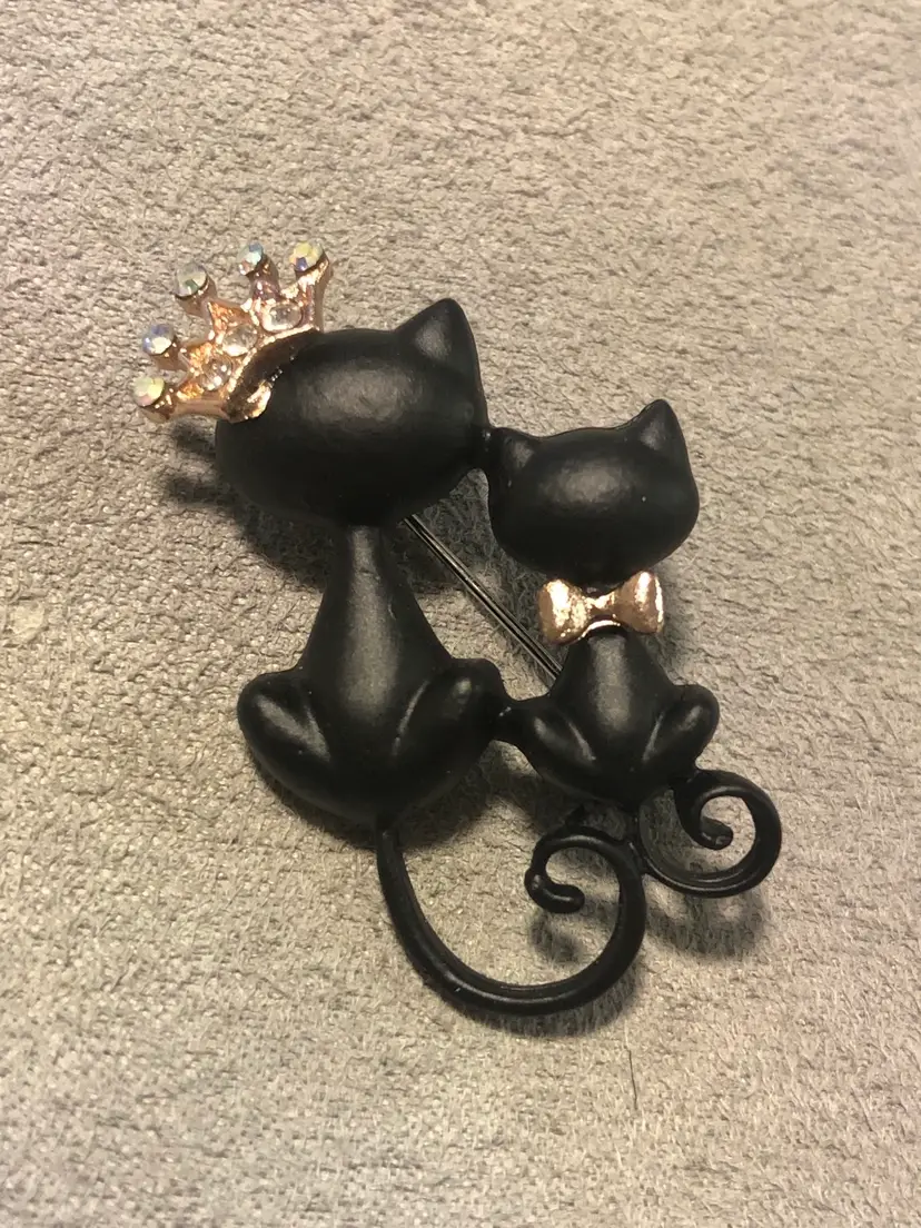 Black Cats with Crown Brooch