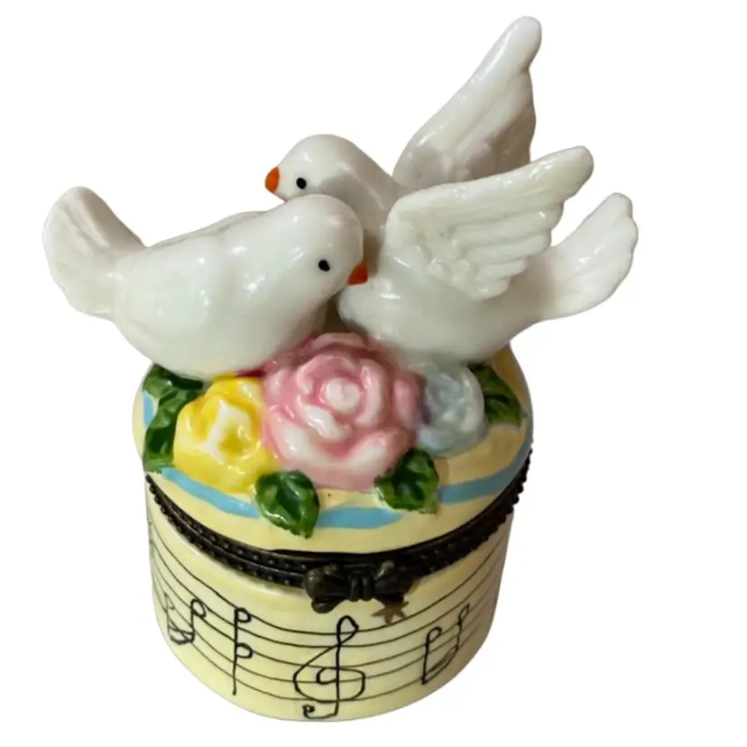 Doves Music Note Hinged Trinket Box 
