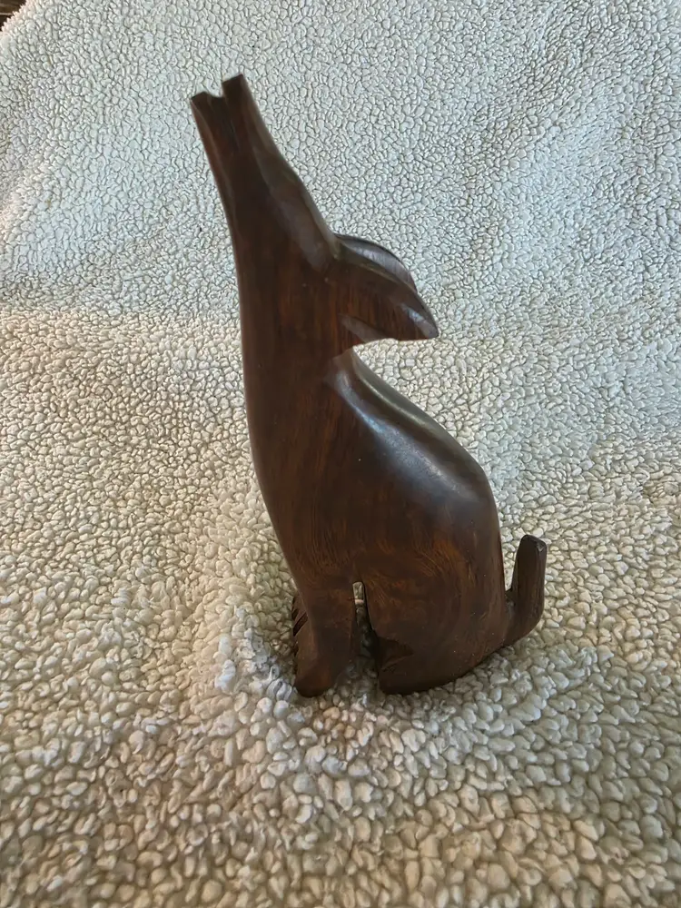 Handcrafted MCM Wooden Coyote Figurine Sculpture
