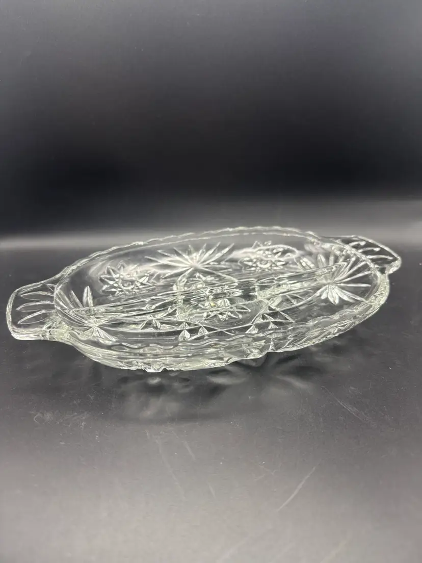 Vintage Anchor Hocking Prescut Clear Glass Divided Relish Dish