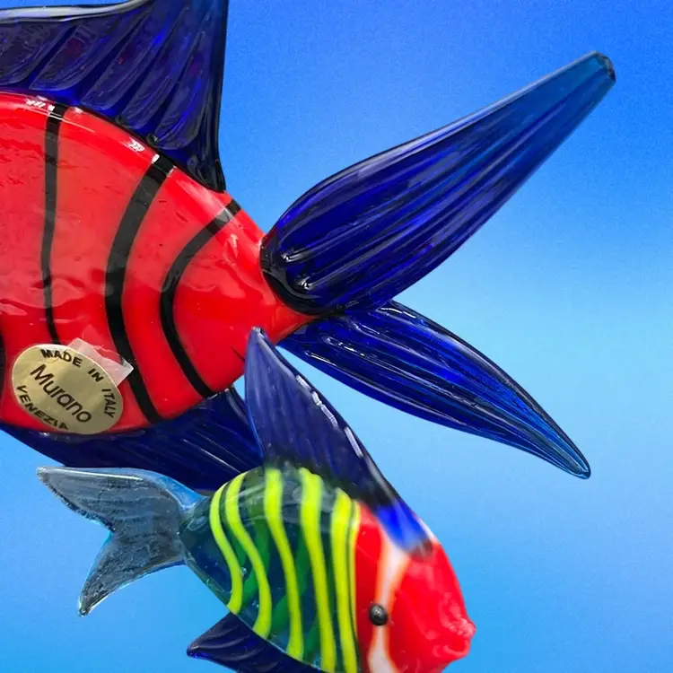 Two Hand Blown Colorful Art Glass Fish 3” & 1”