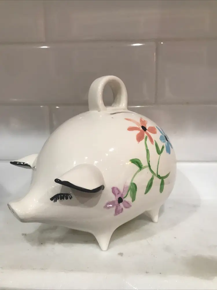 Vintage Anthropomorphic Pig Bank Hand painted Ceramic
