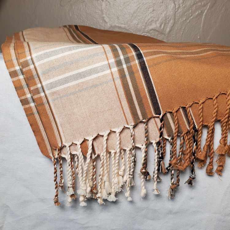 Brown and Cream with Stripes Cloth with Fringe