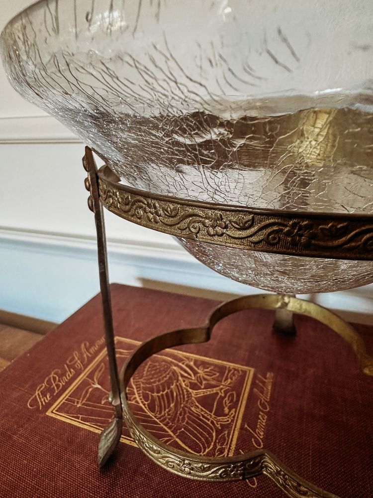 Brass Stand with Crackle Glass Bowl