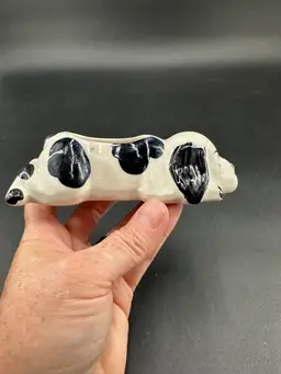 #15 Vintage Laying Down Black And White Planter. 1.5” X 5.5”. Has Crazing