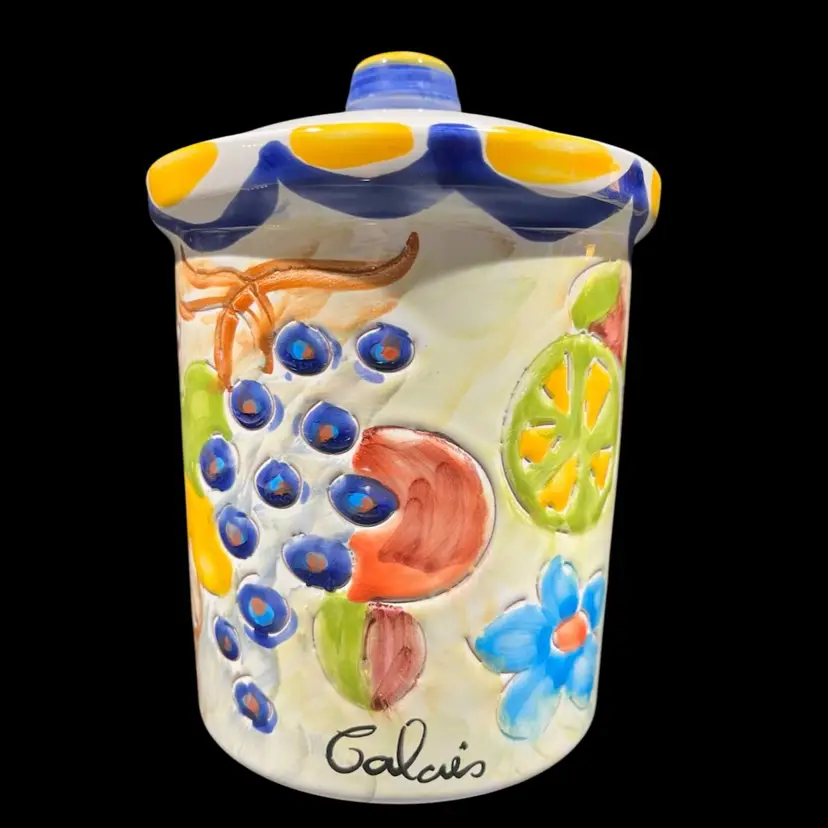 Himark Canister w/Lid - Hand Painted- Portugal- Signed & Numbered by Calais- 5.75” Tall, 5” Wide