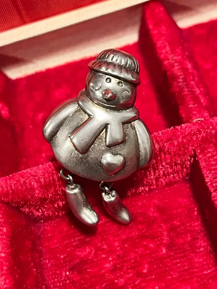 Snowman Brooch With Dangle Legs