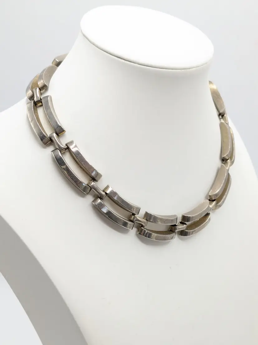 Vintage Gate Link Choker Necklace Silver Tone Jewelry