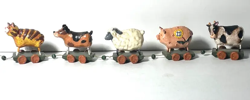 Animal Wagon Train. Folk Art. Whimsical. Vintage.