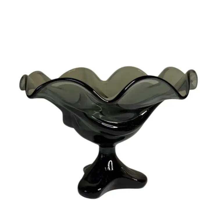 Viking Art Glass  Compote/Candy Bowl Charcoal Epic Drape Pedestal 
6-1/4” T x 8-3/8” W