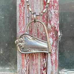 Silver Plate Fork Tine/Spoon Handle Heart Necklace 1 1/4” x 1 1/4” with 30” Ball Chain