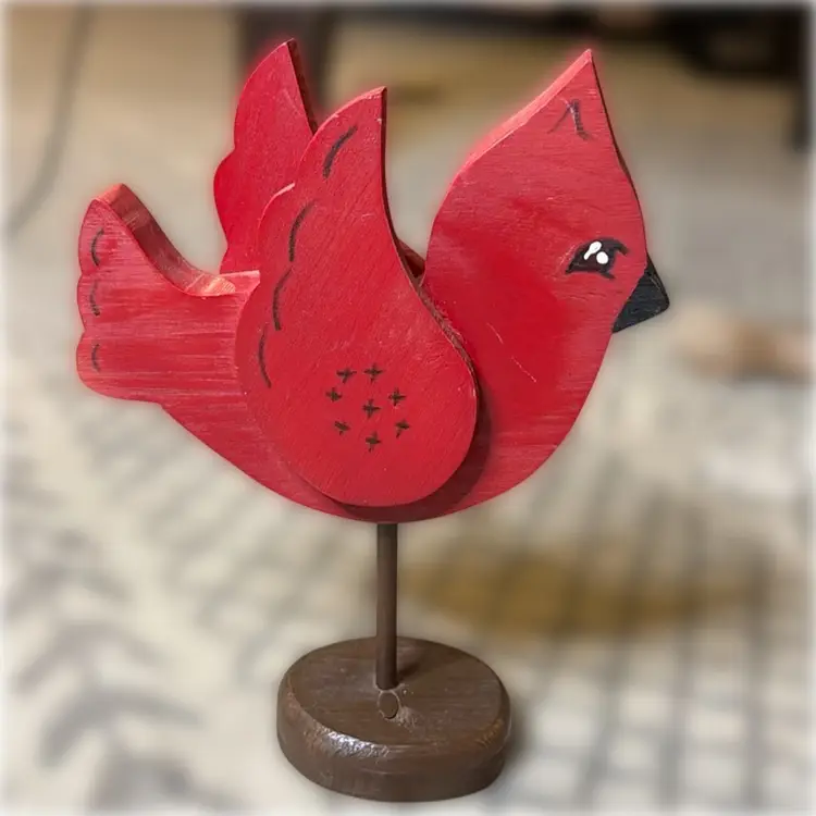 1992 Wooden Cardinal Folk Art Signed by Don Munholand - 8” tall