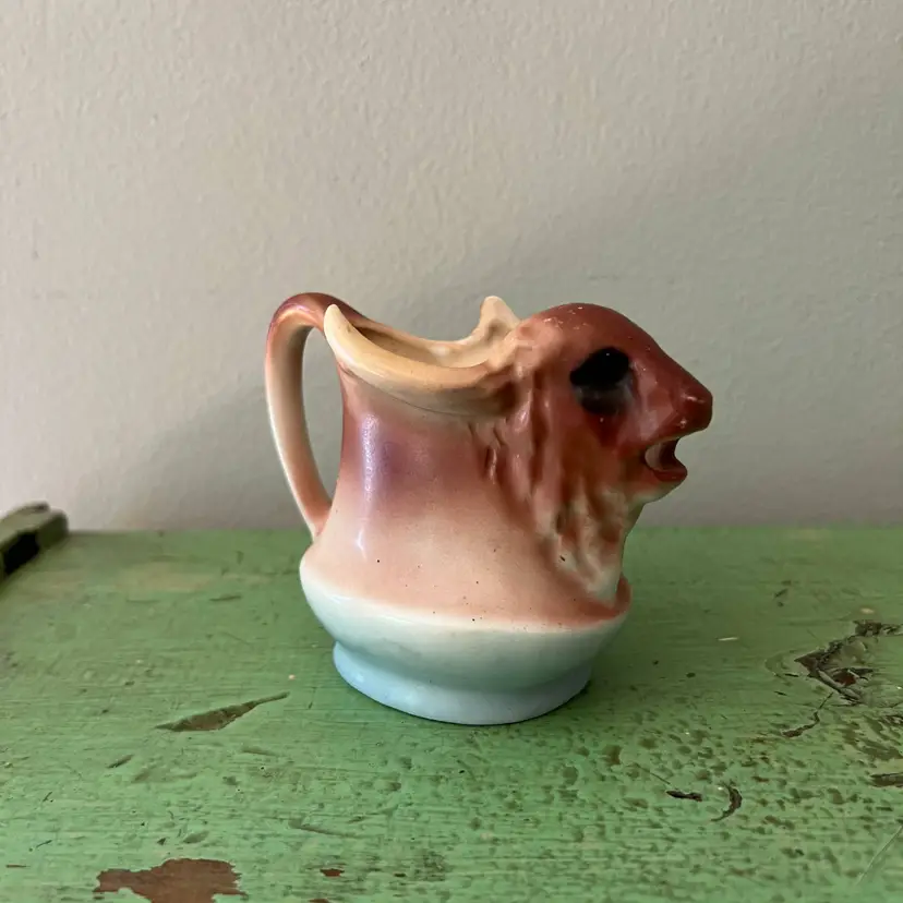 Antique Buffalo Syrup Pourer. Made Czechoslovakia. Vintage 1920s Bison Cow Bull Shaving Mug or Creamer. Figural Animal Cup
