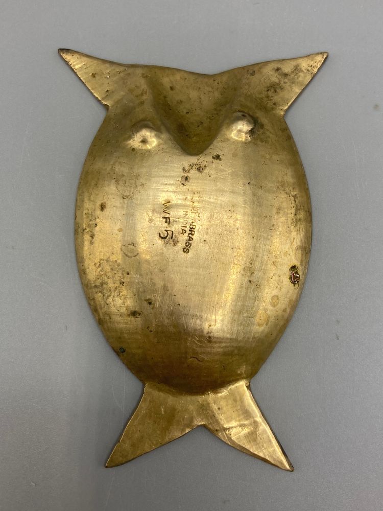 Vintage Miniature Brass Owl Trinket Dish Ashtray
