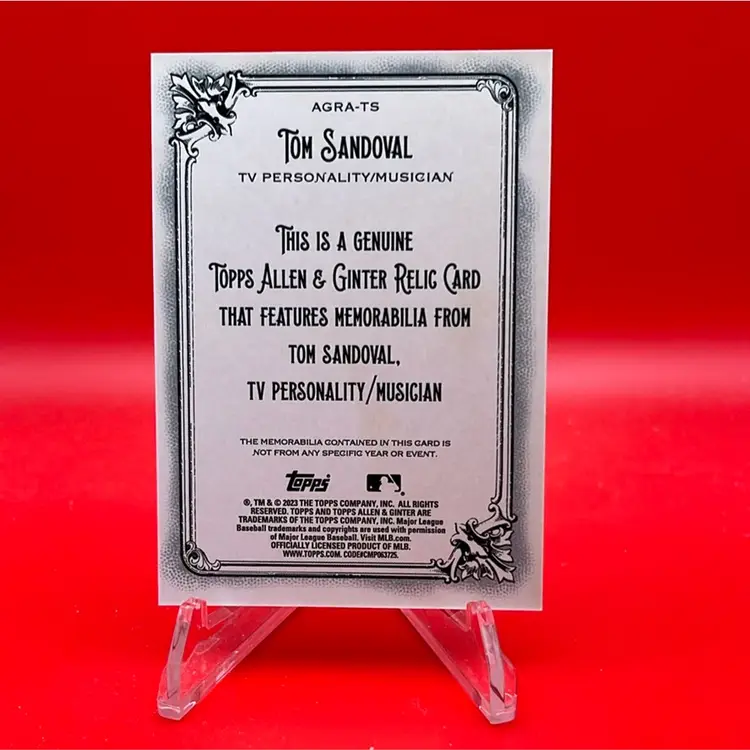 Tom Sandoval 2023 Topps Allen & Ginter Full Size Relic TV Personality/Musician
