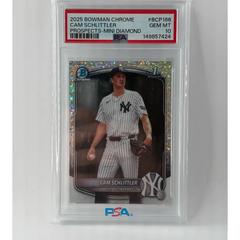 2025 Bowman Chrome Prospects Cam Schlittler  Mini-Diamond Refractor PSA 10 🔥📈