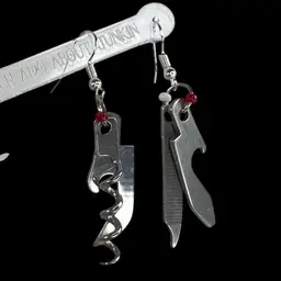 Reinvented Swiss Army Tool Earrings. Recycled Knife Parts- Corkscrew, File, and Bottle & Can Openers. Fun, Unique, One-of-a-kind.