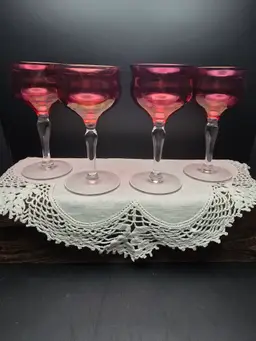 Set of 6 West Virginia Glass Ruby Red "Cranberry Lustre" Cordial Stemware