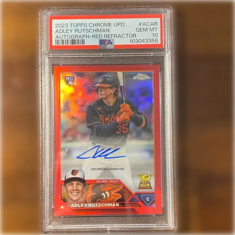 2023 Topps Chrome Update Adley Rutschman RC Red Auto 4/5 PSA 10