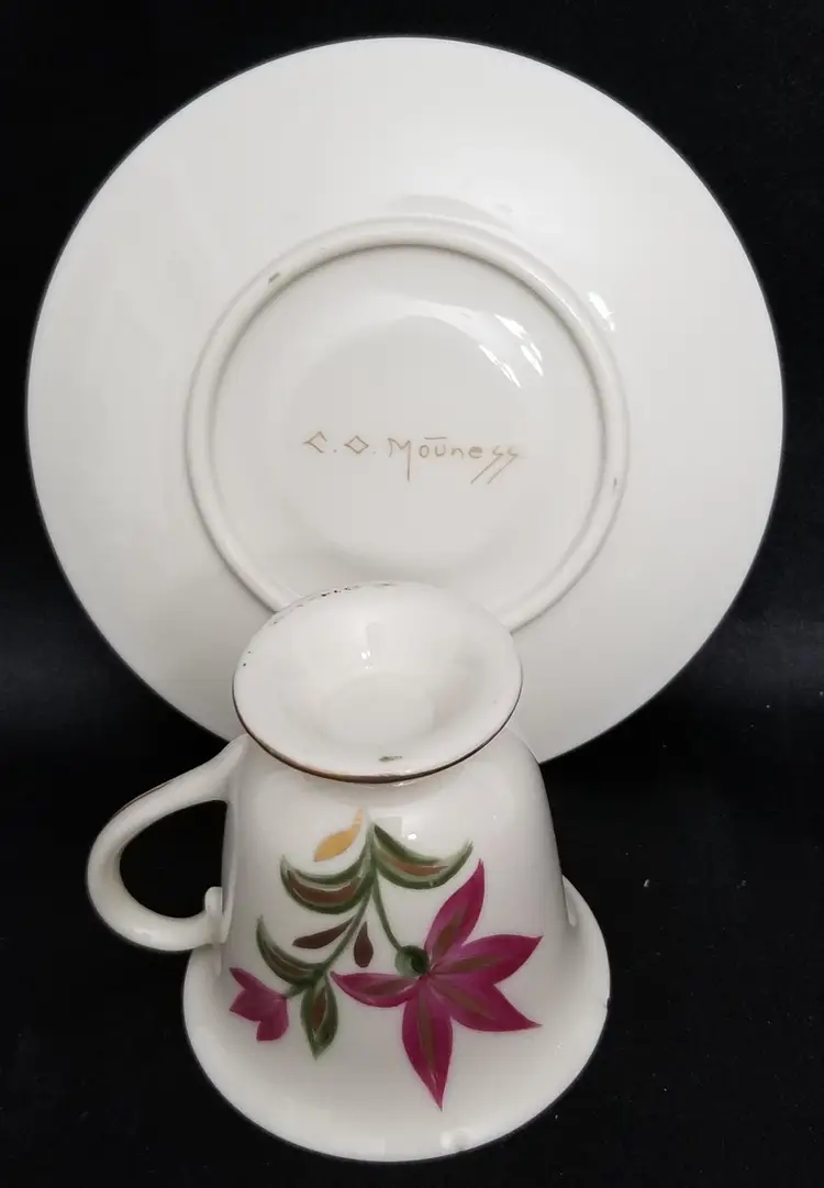 Vintage C.O. Mouness Hand-Painted Art Deco Flower Demitasse Cup & Saucer Set