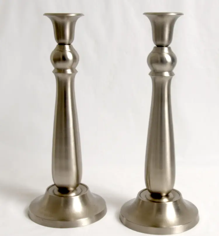 Pair 11-1/2" Pewter Turned Candlesticks Round Removable Base