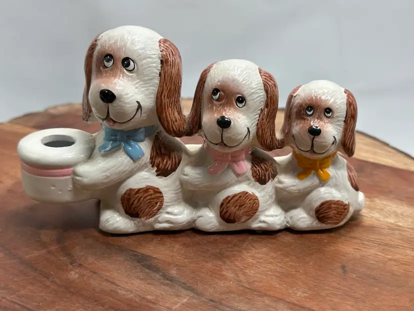 Vintage Dogs Canine Trio 3 White Brown Puppies JSNY Taiwan Puppy Family