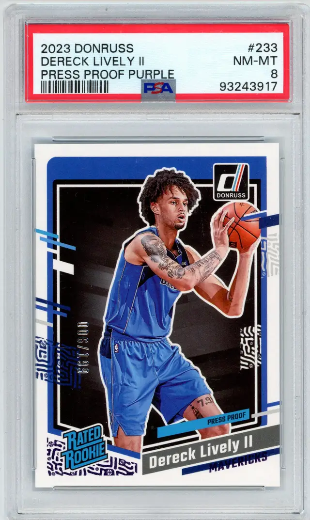 2023 Donruss DERECK LIVELY II #233 Press Proof Purple Rated Rookie MAVERICKS PSA 9 NM-MT