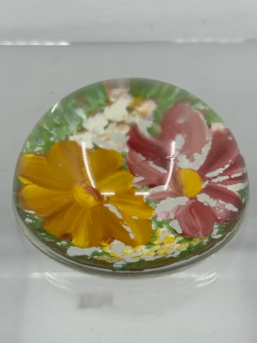 Vintage Floral Paperweight, Metal On Bottom, One Call Out-see Pic